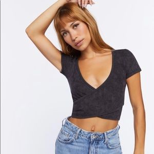NYT F21 Black Knit Crossover Cropped Tee